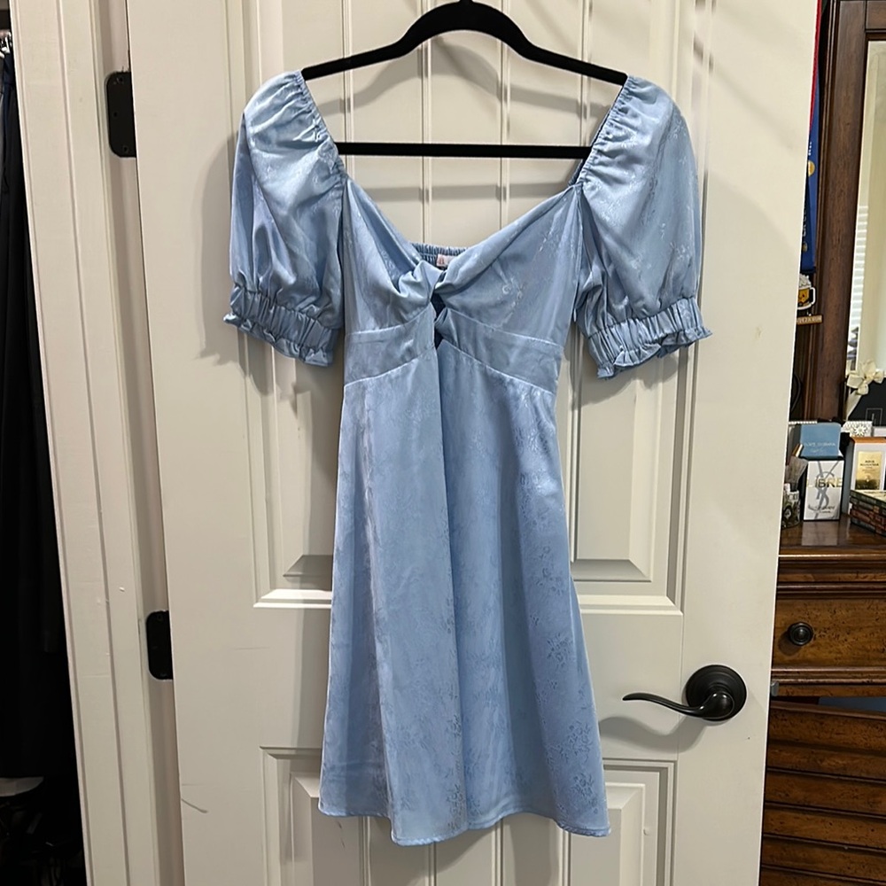 Light Blue Puff Sleeve Dress